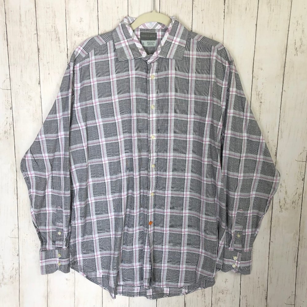 THOMAS DEAN XL Black & Red Button Down Shirt Men's Size XL K1